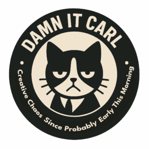 Damn It, Carl! logo: Syntax the cat, unimpressed