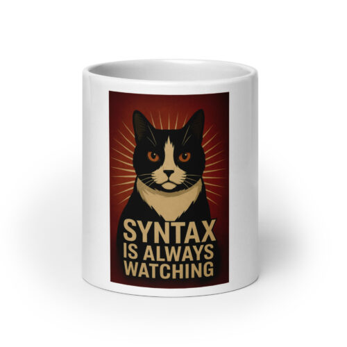 Mug of Divine Judgement – Funny Cat Mug Featuring Syntax the Cat