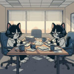 office conference room with scattered papers and cold coffee cups, late afternoon light through blinds, muted corporate tones, sense of aftermath, editorial documentary style